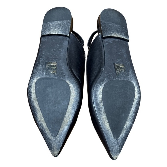 Anine Bing • Callie Slingback Gold Studded Pointed Toe Black Leather Flats 38 - Picture 9 of 13